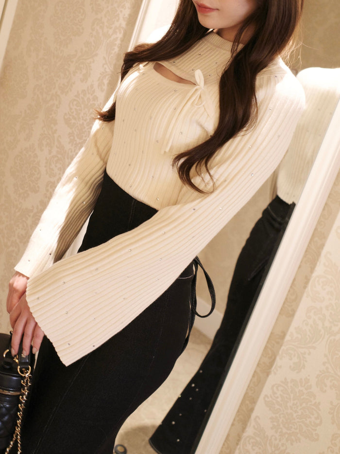 rhinestone flare sleeve knit