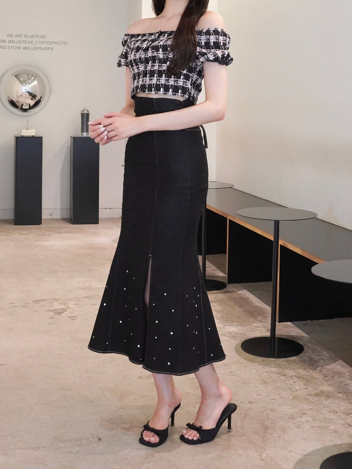 rhinestone denim skirt