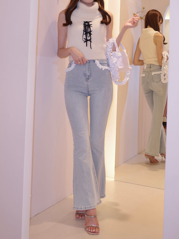 stretch flare lace denim