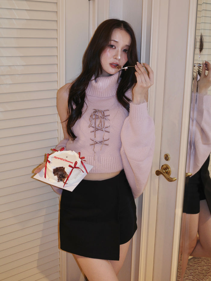 lace up shaggy knit ensemble