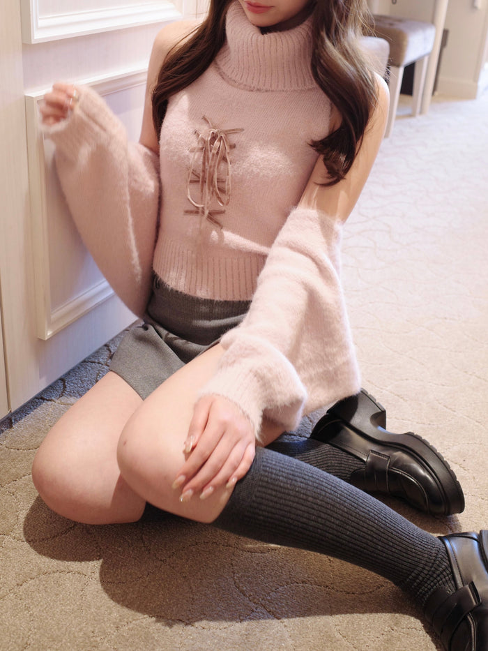 lace up shaggy knit ensemble