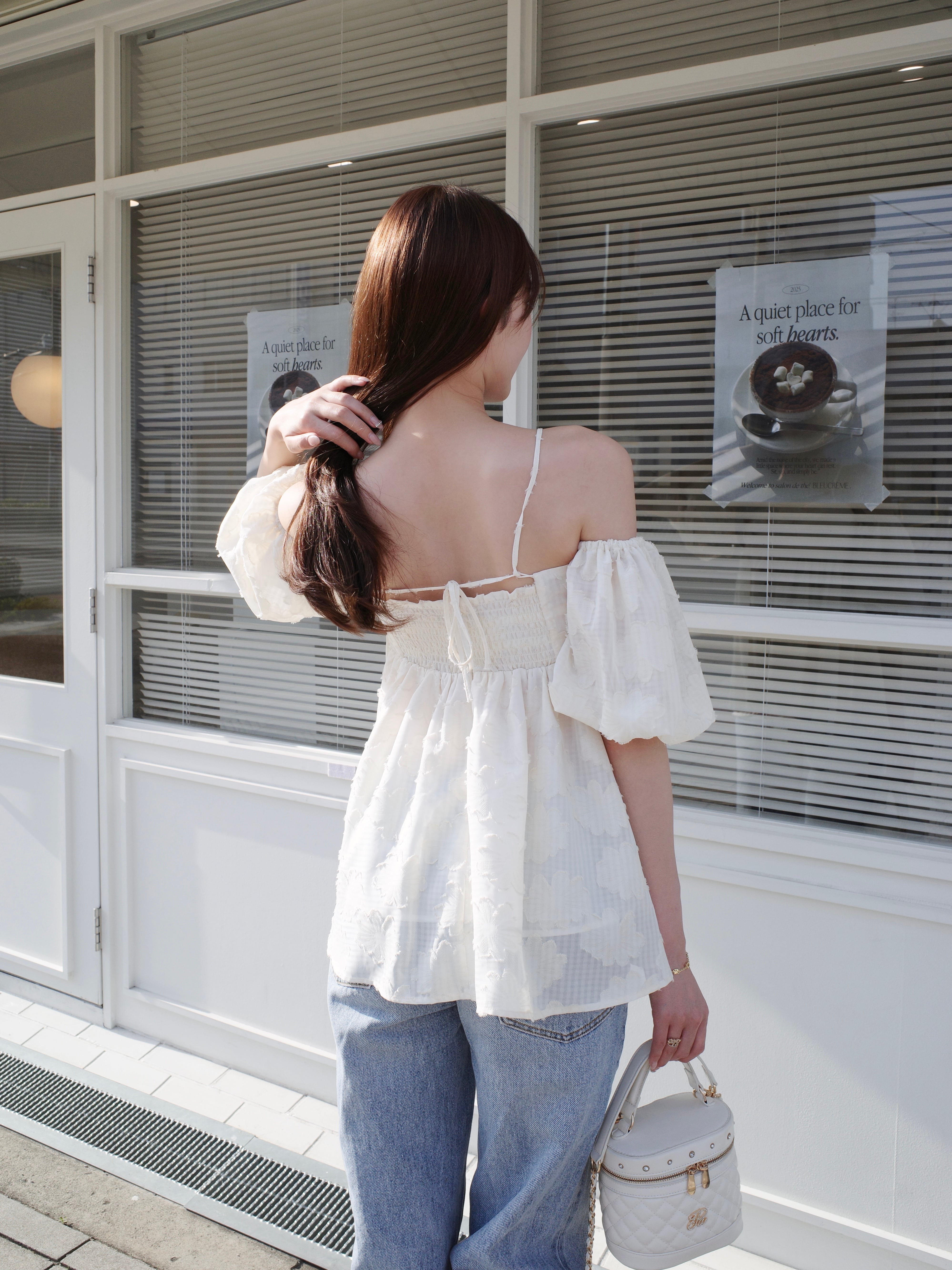 トップス POMME d'amour charm jacquard peplum tops POMME charm jacquard peplum tops – ROUGE by POMME d'amour