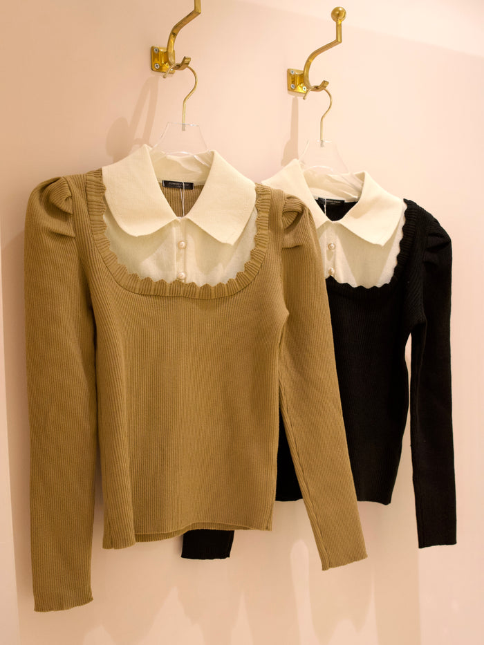 puff sleeve rib knit