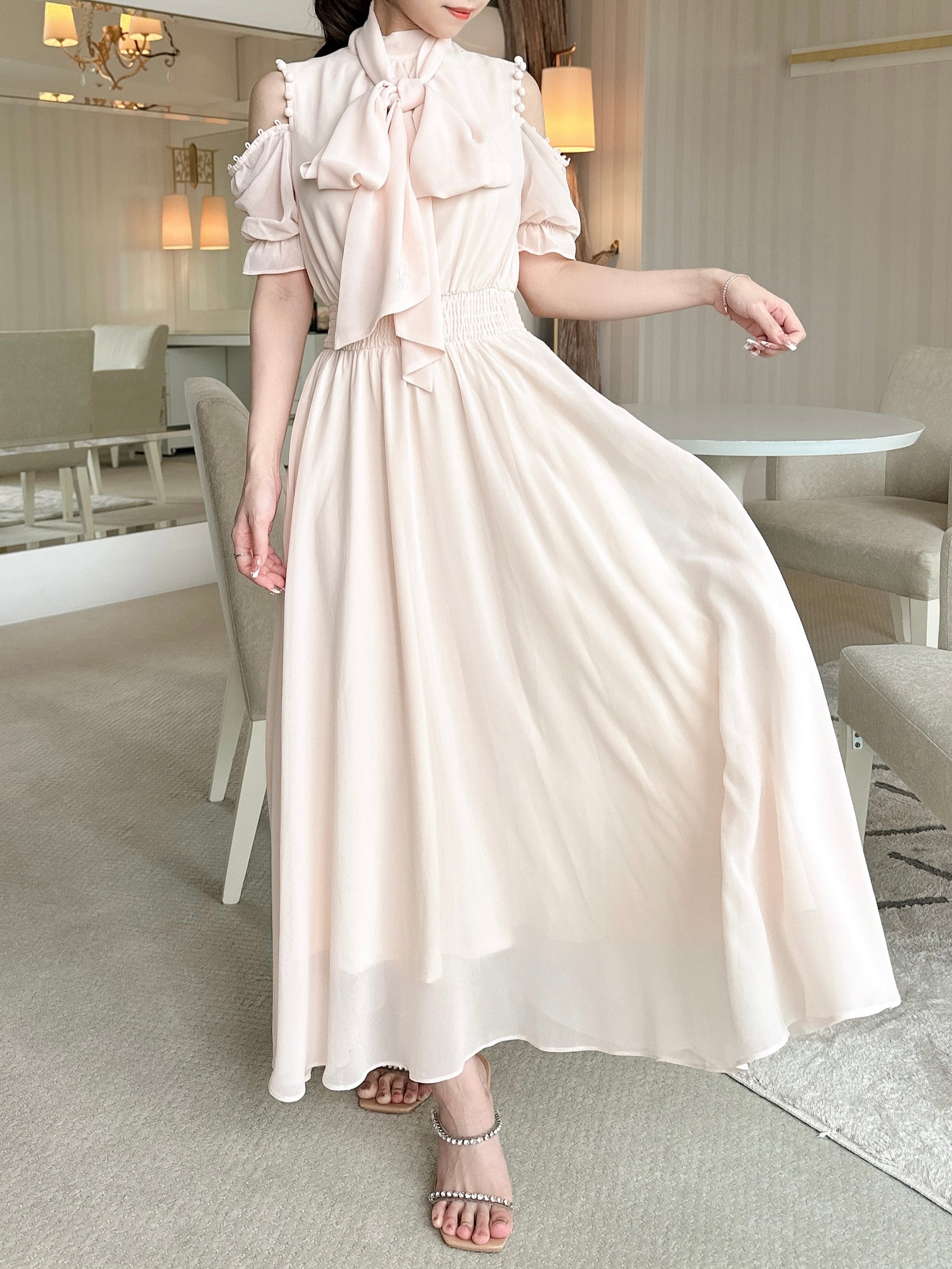 ROUGE by POMME d'amour ドットシフォンワンピース M 再入荷】dot chiffon onepiece | POMME d'amour