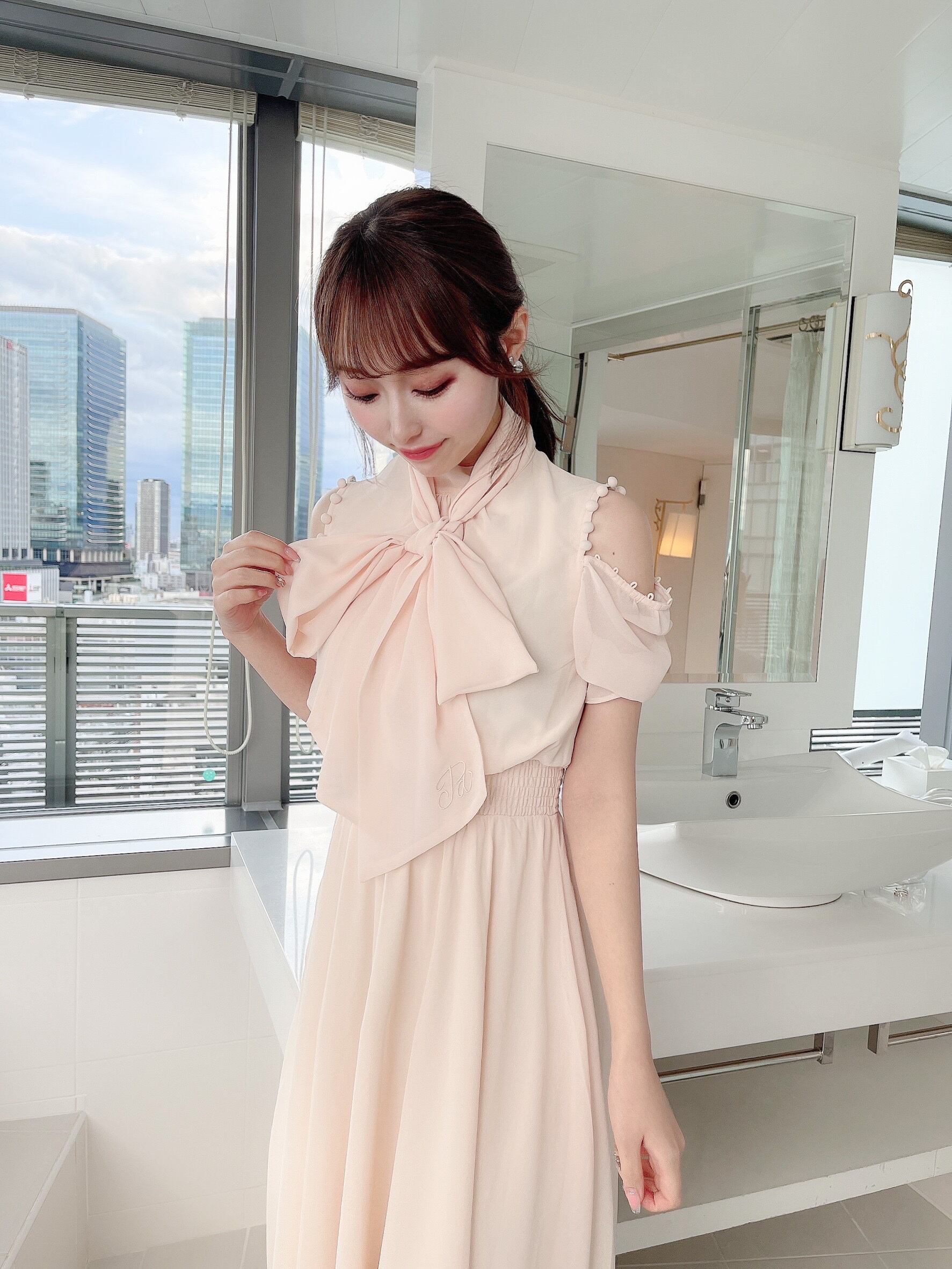 ワンピース Two-Way Gathered Flare Dress rouge off shoulder 2way onepiece – ROUGE by POMME d'amour