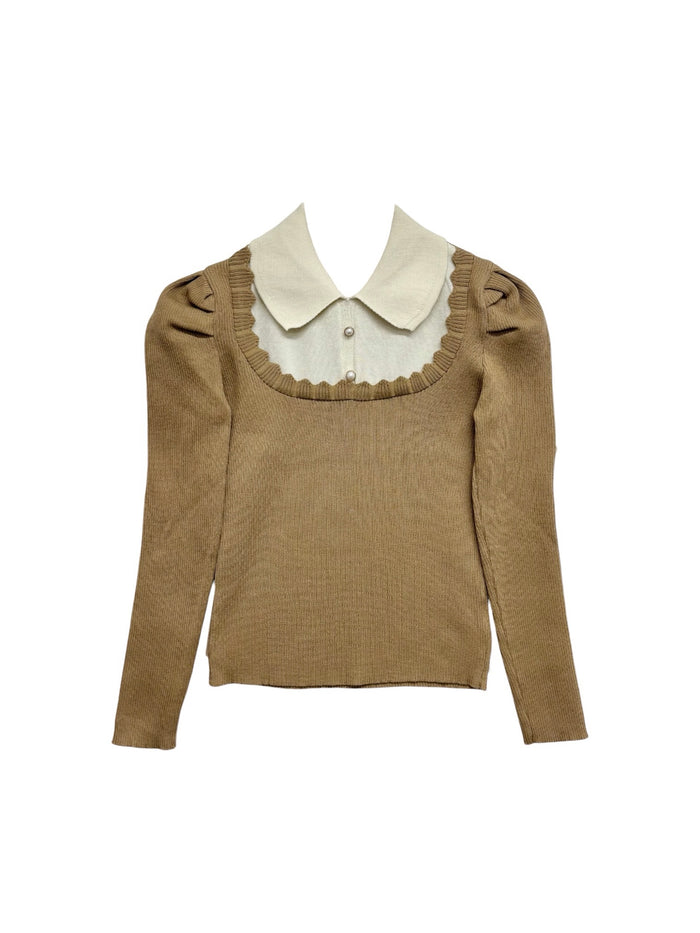 puff sleeve rib knit