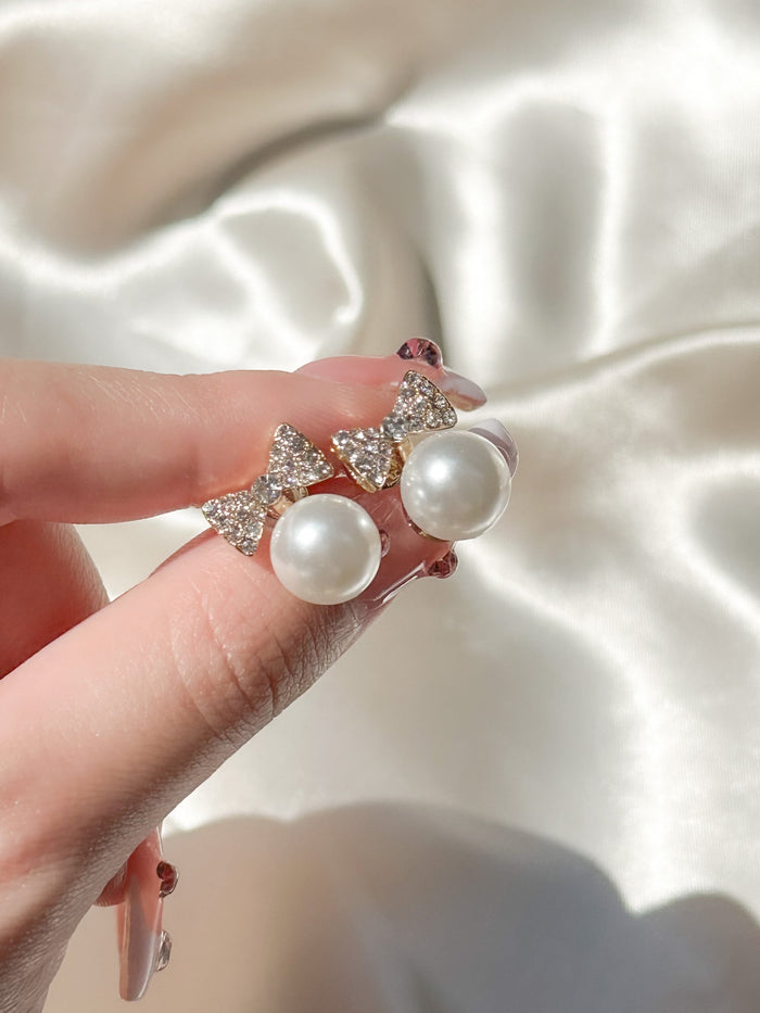 bijou ribbon pearl pierce/earring