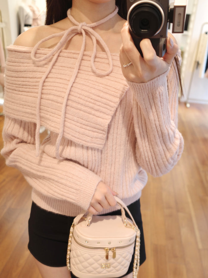 off shoulder choker knit