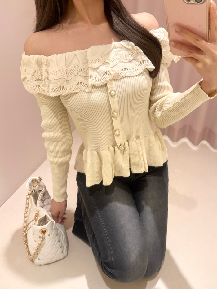 lace collar peplum knit