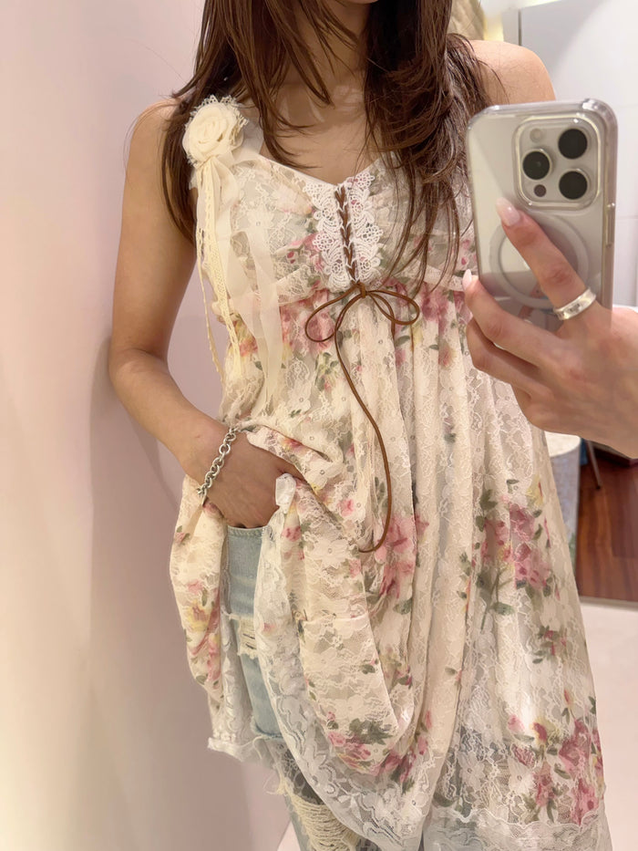 flower corsage lace cami