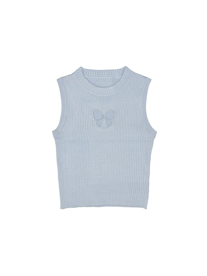 【予約】ribbon cutout rhinestone knit
