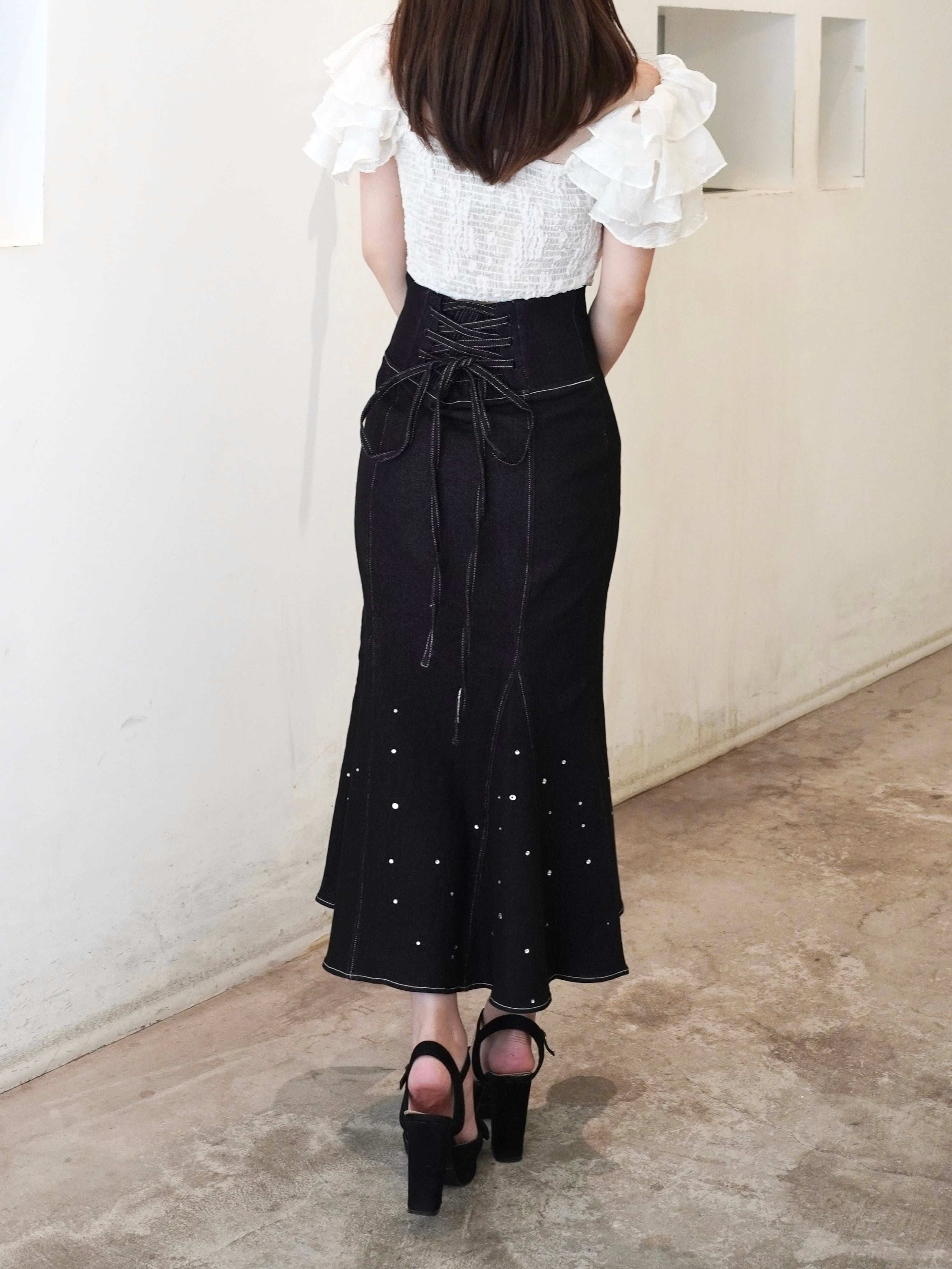 rhinestone denim skirt – ROUGE by POMME d'amour