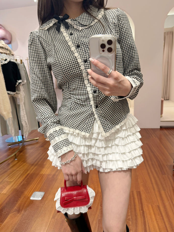 gingham lace blouse
