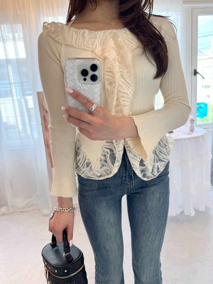 off shoulder lace trim top