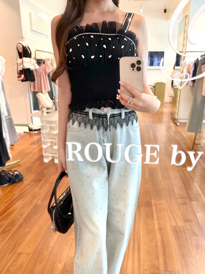 waist lace bijou denim
