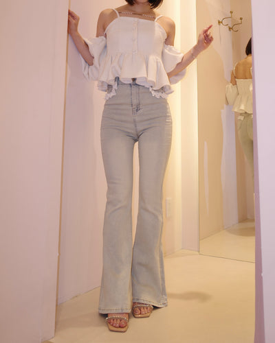 stretch flare lace denim