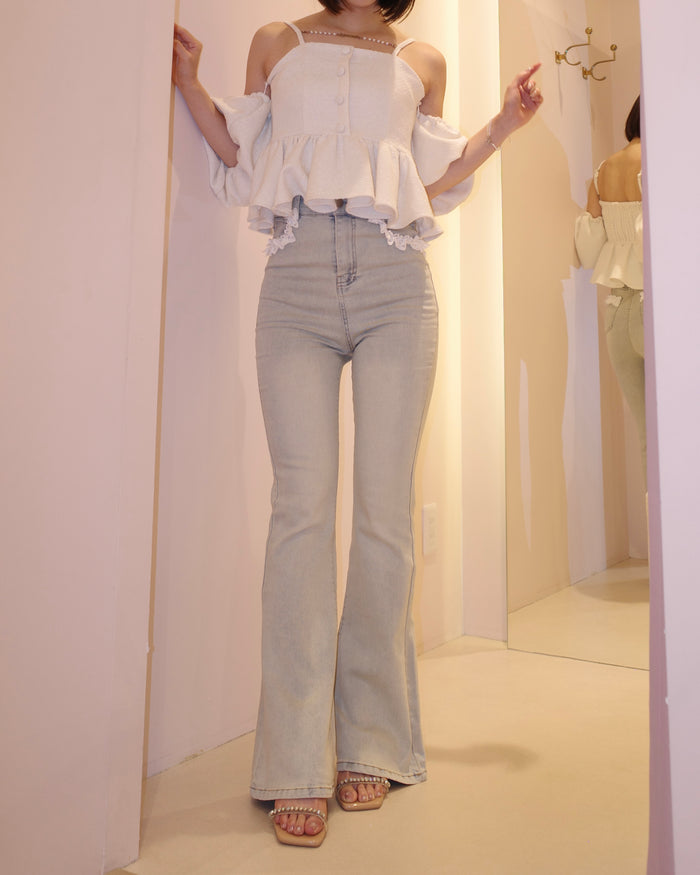 stretch flare lace denim