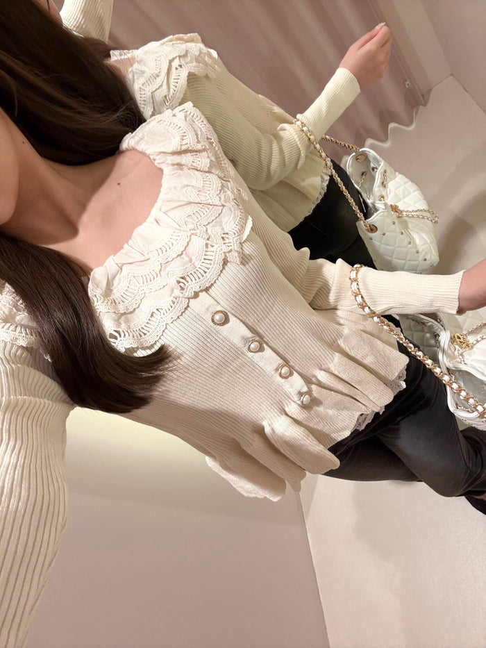lace collar peplum knit