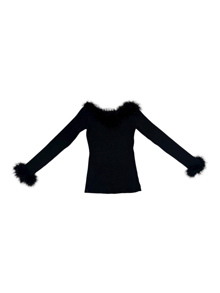 fur off shoulder knit