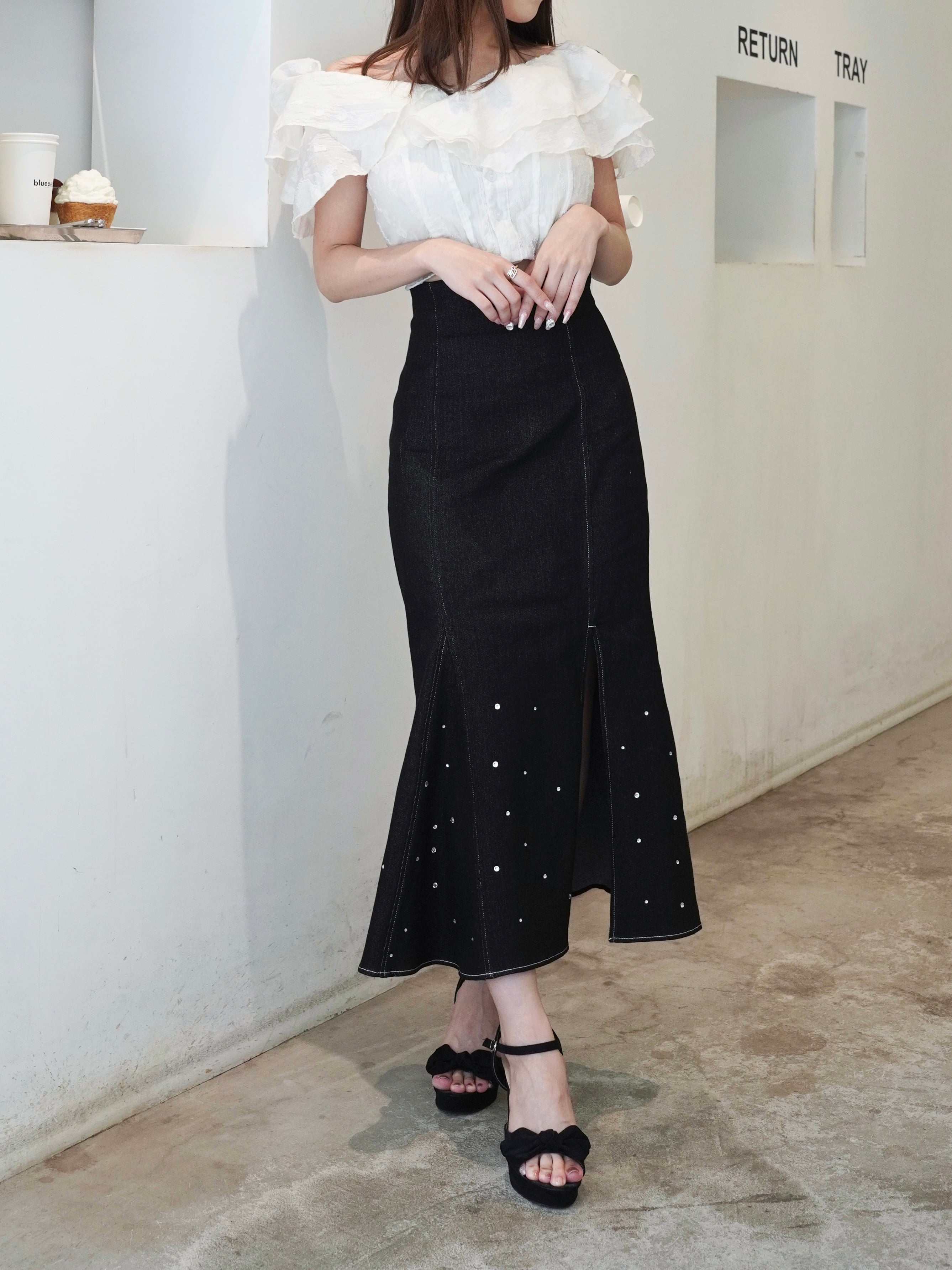 スカート pommedamour rhinestone denim skirt rhinestone denim skirt – ROUGE by POMME d'amour