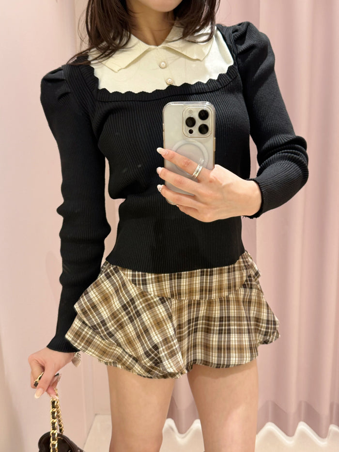 puff sleeve rib knit