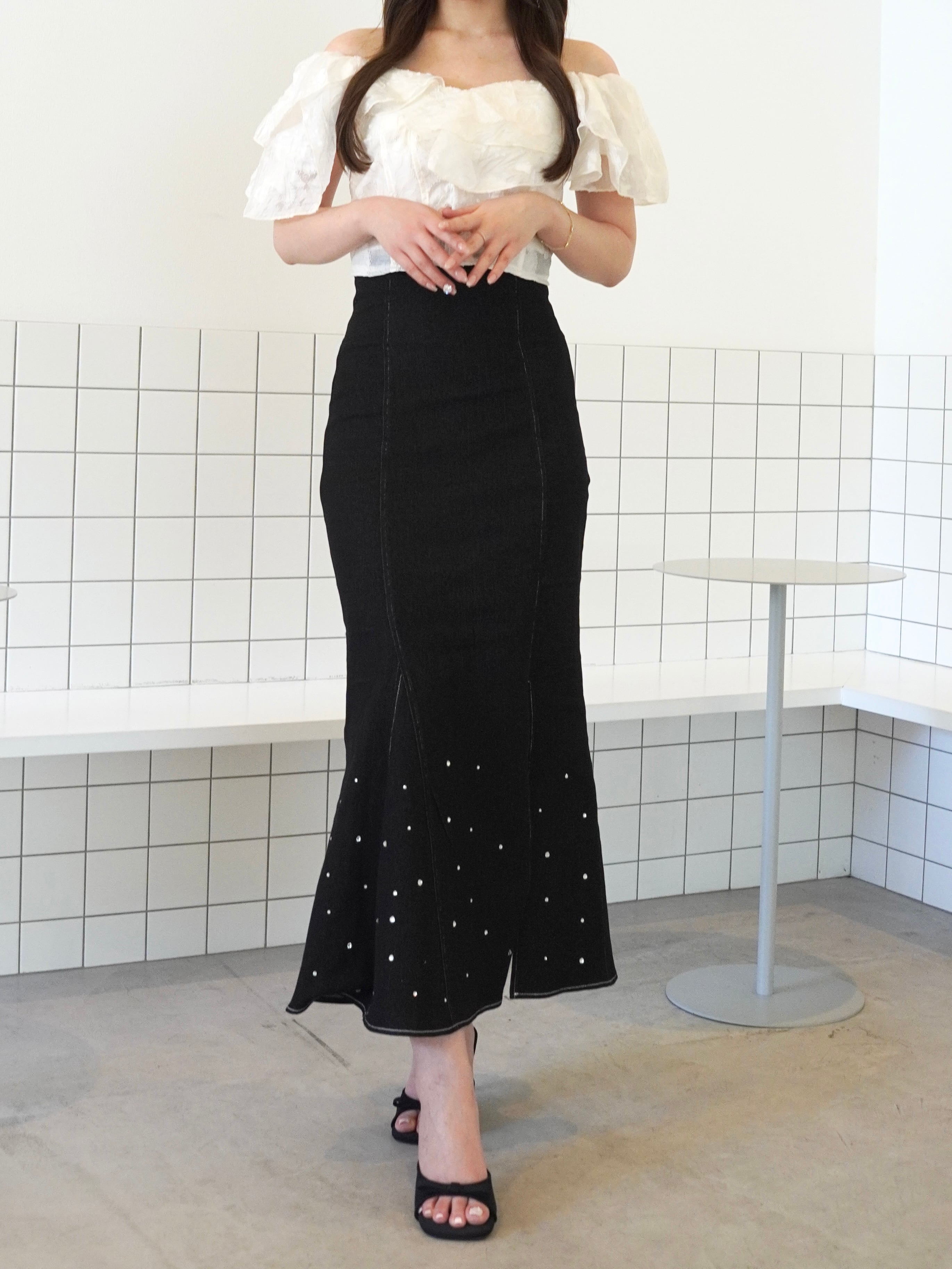 rhinestone denim skirt – ROUGE by POMME d'amour