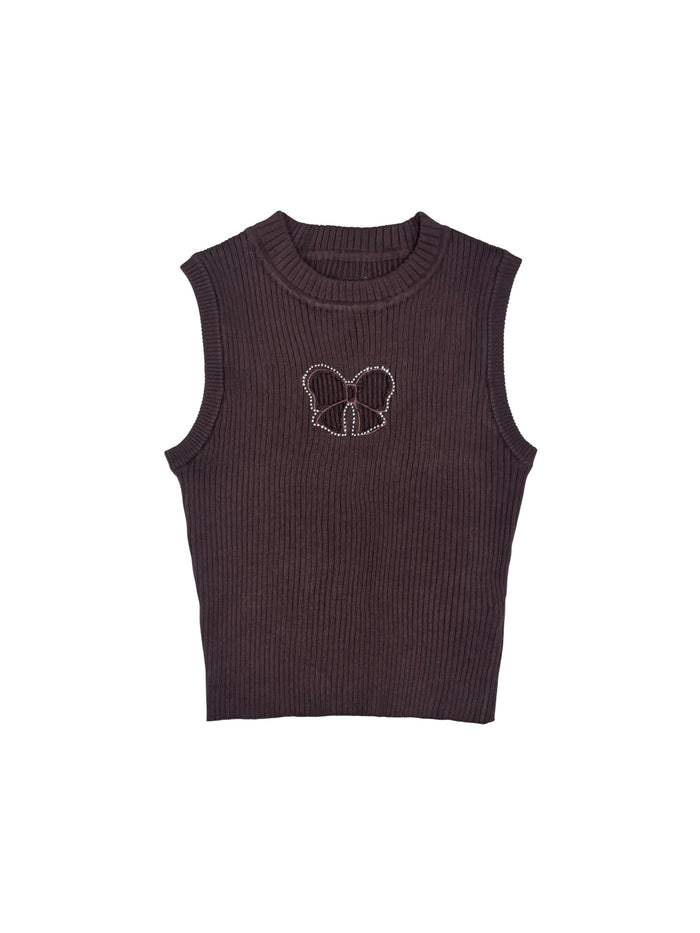 【予約】ribbon cutout rhinestone knit