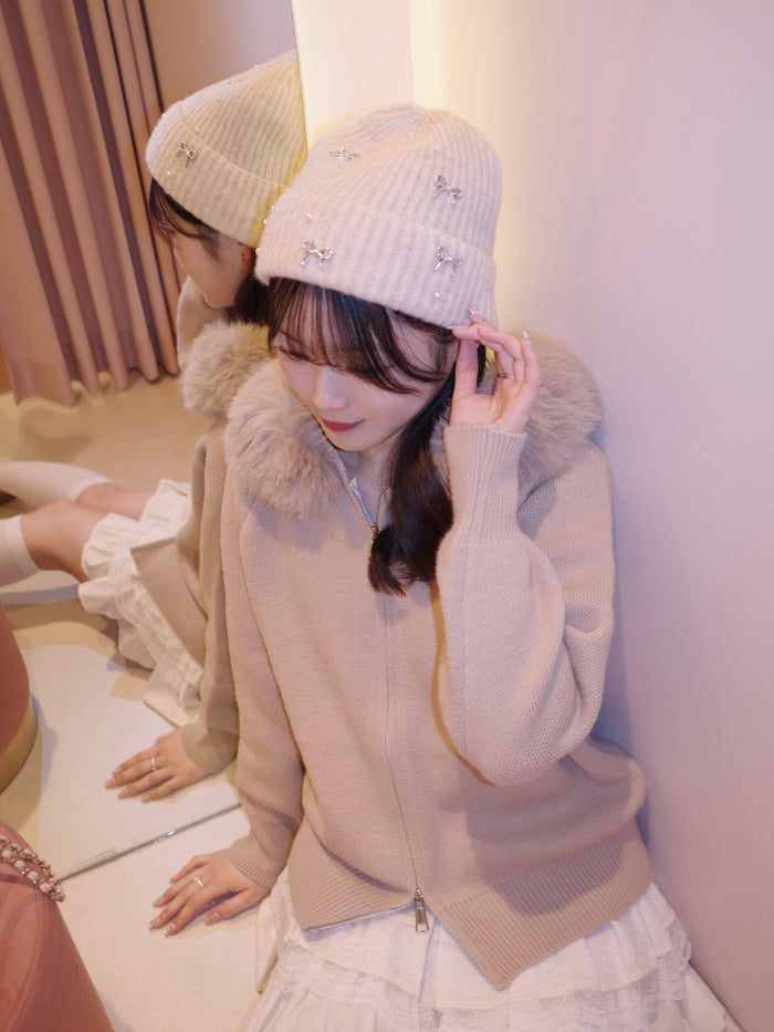 pearl ribbon beanie