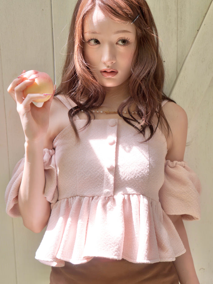 POMME charm peplum tweed top