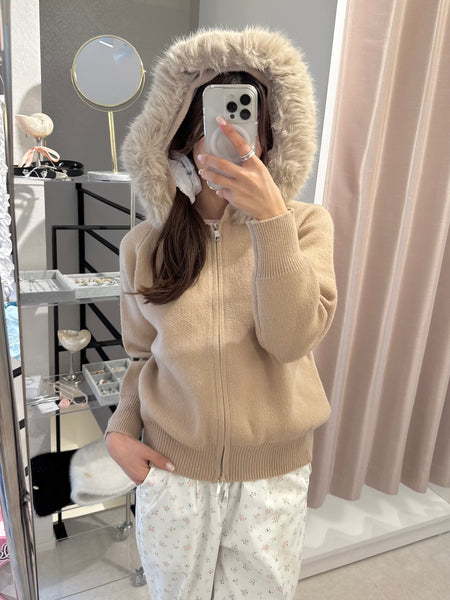 fur knit hoodie