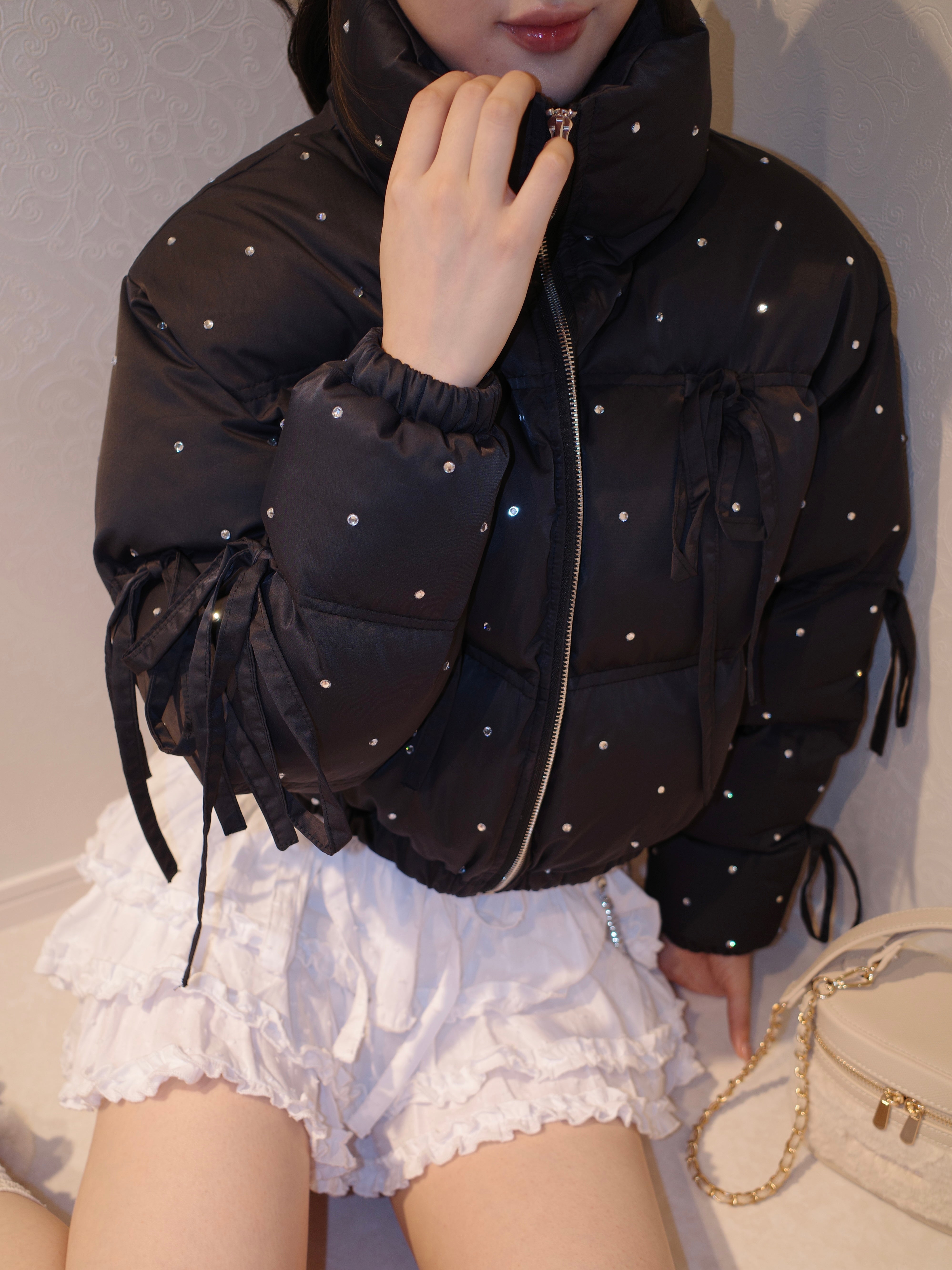 rhinestone ribbon padded jacket – ROUGE by POMME d'amour