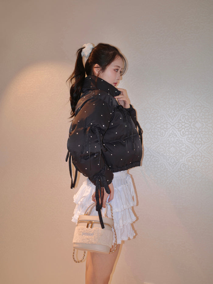 rhinestone ribbon padded jacket