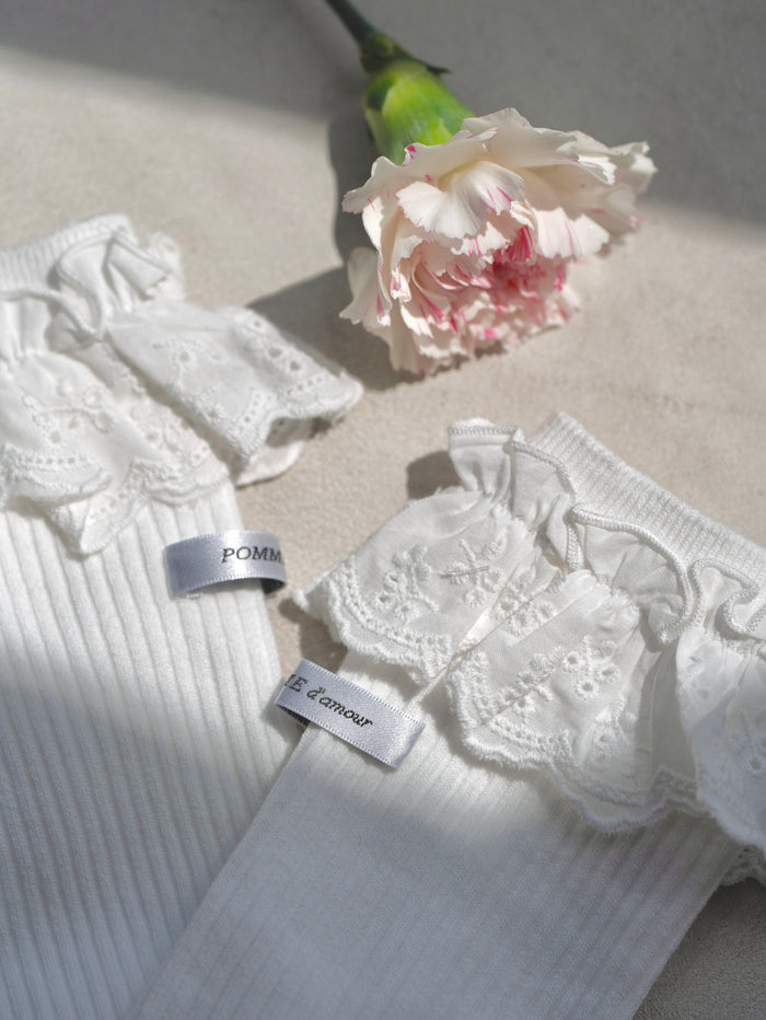 cotton lace rib high socks
