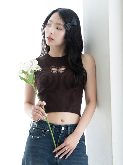 ribbon cutout rhinestone knit