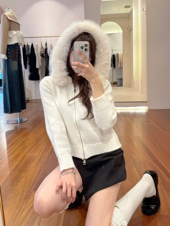 fur knit hoodie