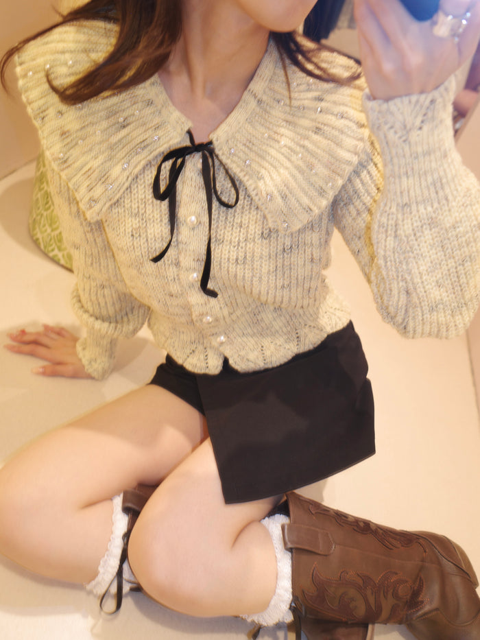 bijou collar ribbon knit