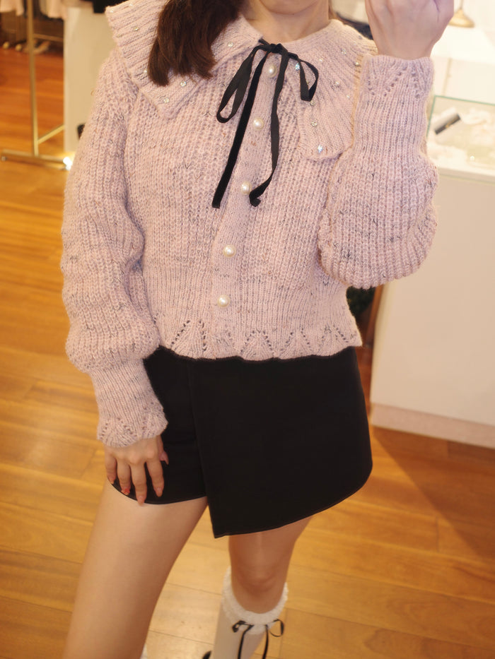 bijou collar ribbon knit