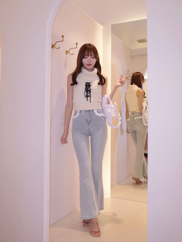 stretch flare lace denim
