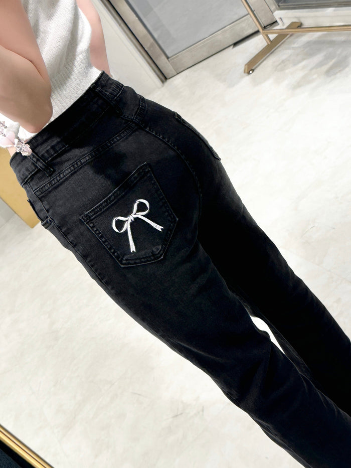 back ribbon flare denim