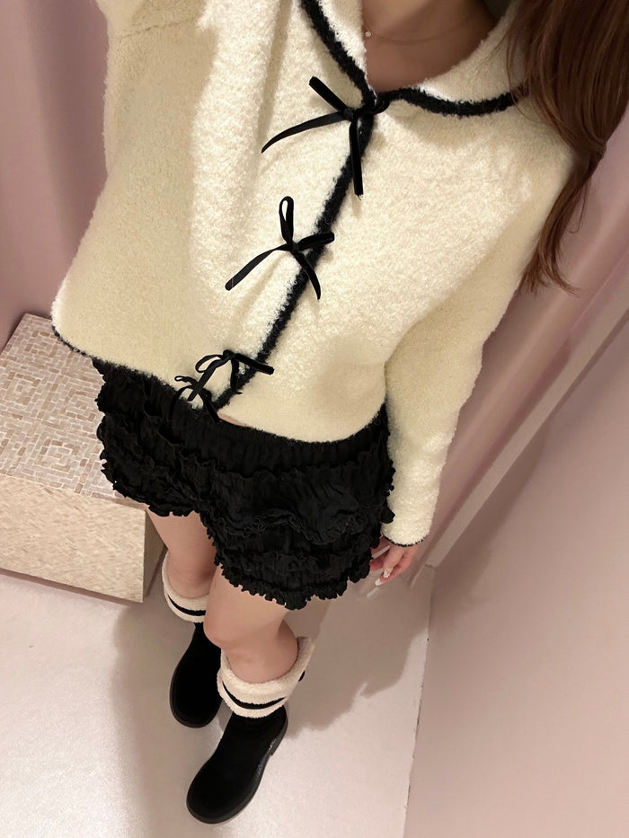 velor ribbon bicolor knit jacket