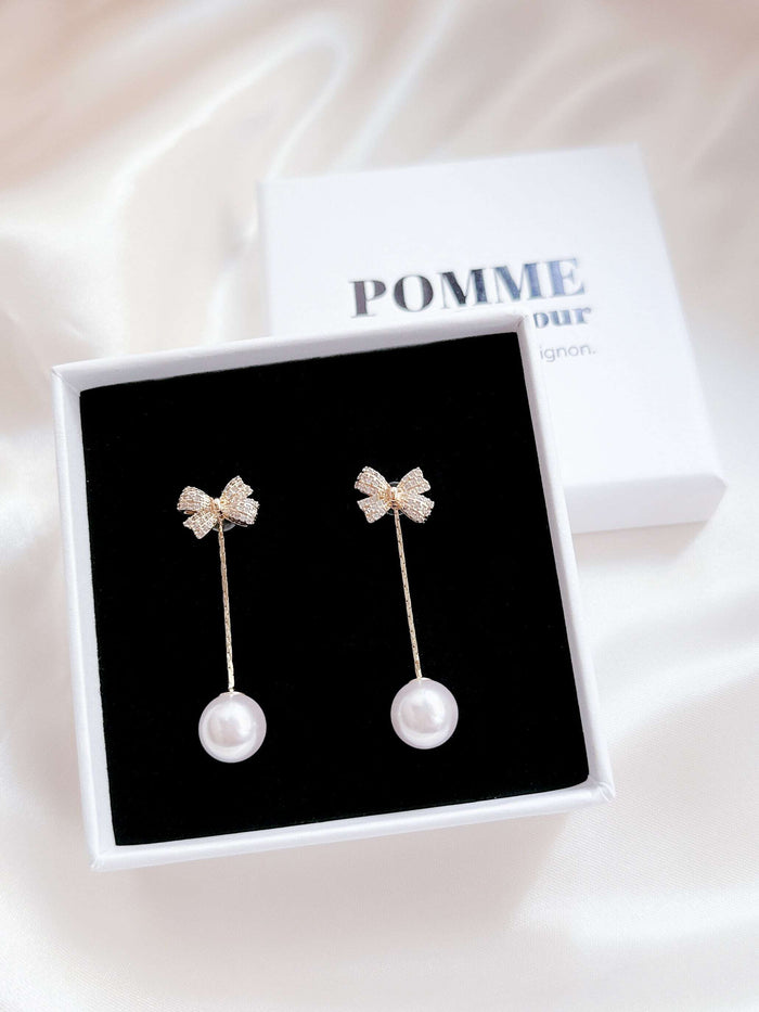 ribbon pearl pierce/earring