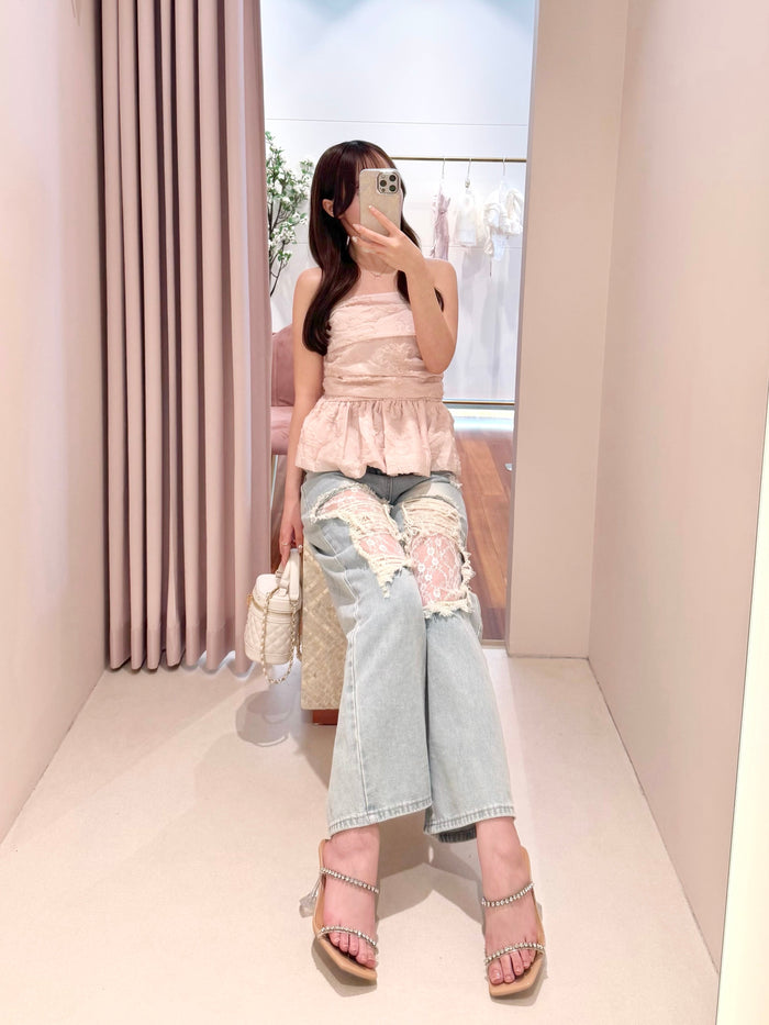 damaged lace denim